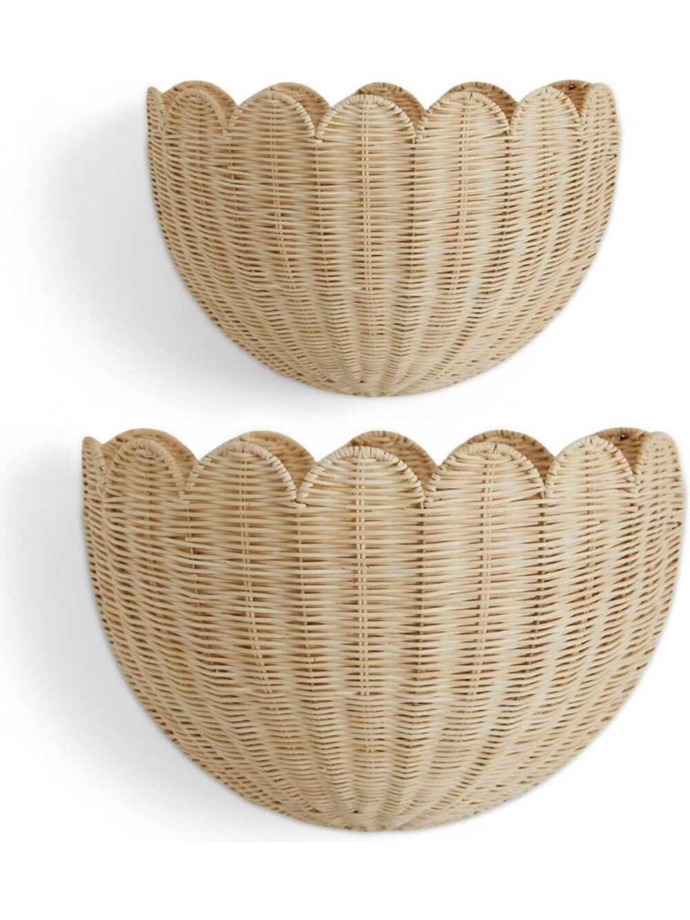 Scalloped Wicker Wall Baskets - Set of 2, Stylish Home Decor, 16x10x7 In
